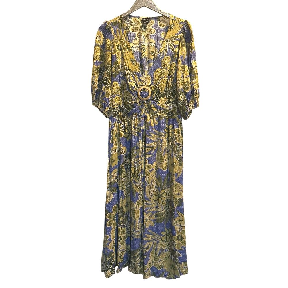 City Chic Daydream Print Maxi Dress Blue Green